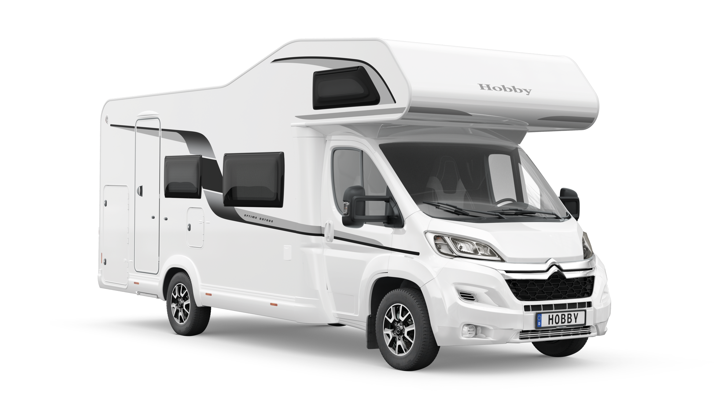 Das weie TC-Family Wohnmobil vor einen weien Hintergrund